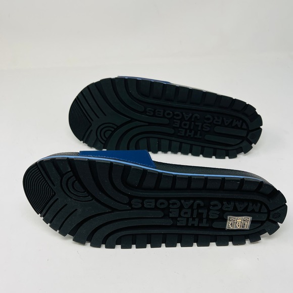 NEW! Marc Jacobs The Slide Logo Embossed Navy Blue - 9 - Picture 3 of 5